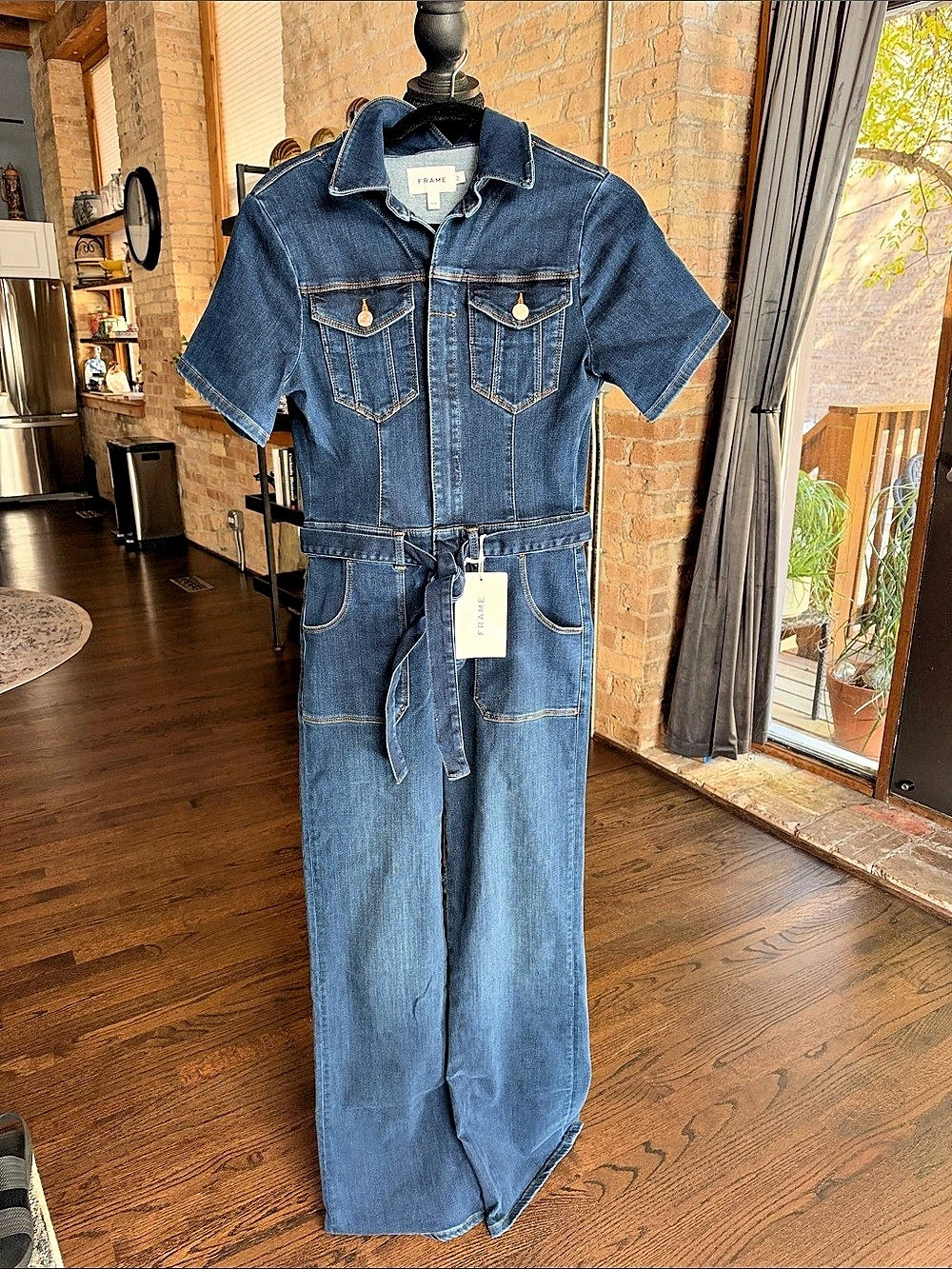FRAME Le High Straight Jumpsuit Denim Short Sleeve Jumpsuit Size Small NWT